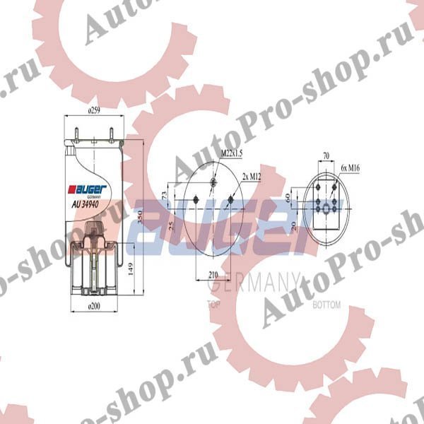 AU34940KP Пневморессора со стаканом(пластик) BPW 30 K