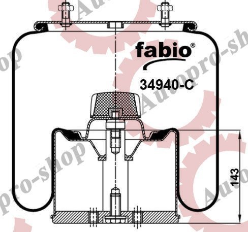 34940C Пневмоподушка со стаканом 940MB 2шп.M12смещ.25. 1отв.штуц.M22 стальной