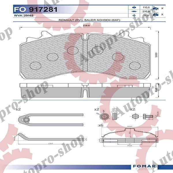 55917281PRO Комплект тормозных колодок (дисковые) 29162 SAF SKRB 9022WI Integral  Fomar