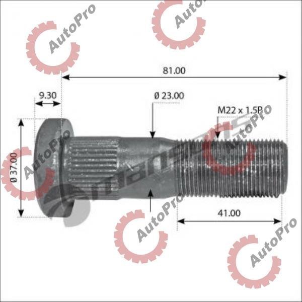 810001 Болт колесный M22*1,5*80/89 ROR LC/LM/TE/TM