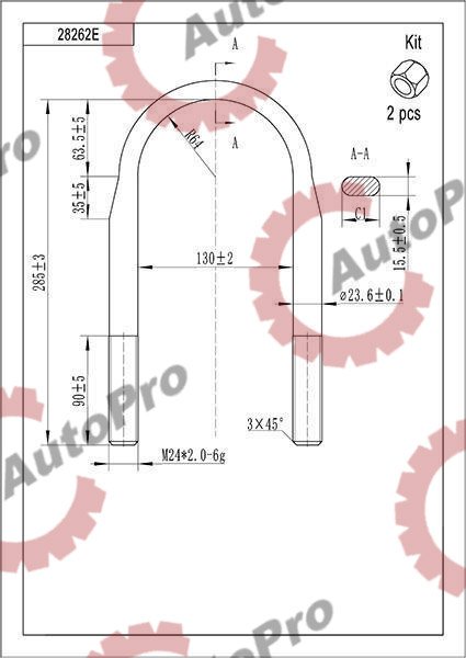 28262E Стремянка рессоры М24x2.x13x285(плоская с гайками)  FRUEHAUF  EXOVO