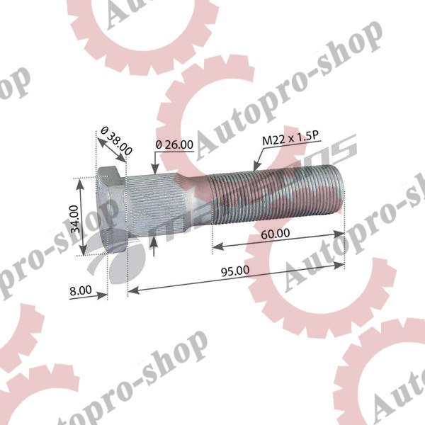 870.012 Шпилька колеса M22x1.5x95  GIGANT  MANSONS