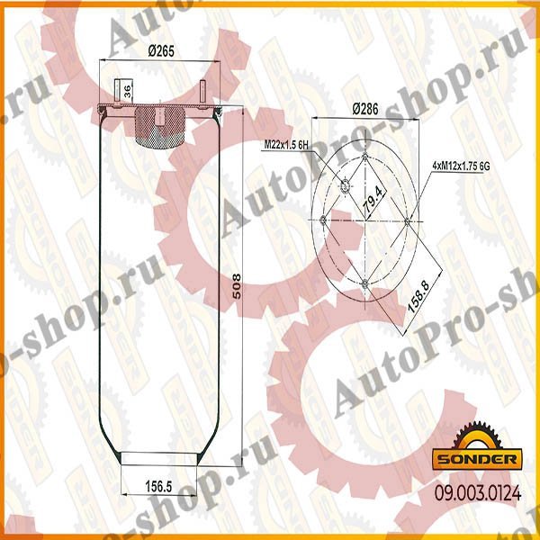 090030124 Пневмоподушка без стакана (2923) SAF/ROR SONDER