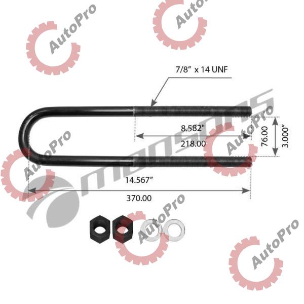 800.030 Стремянка задней рессоры(с гайкой+шайбы) (1шт) (D=21,L=370мм)   VOLVO  MANSONS 