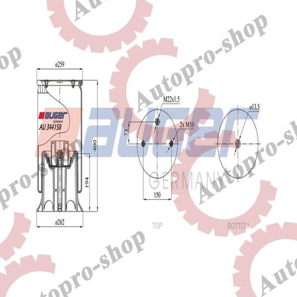 AU 344158-KP Пневмоподушка с пластиковым стаканом Schmitz/Weweler