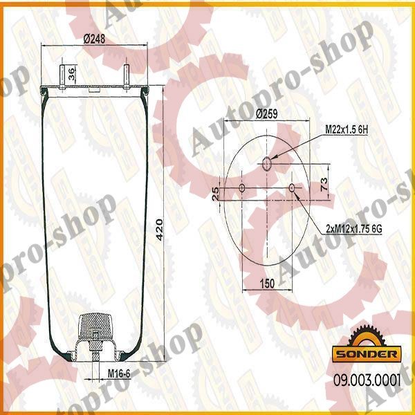 090030001 Пневмоподушка без стакана BPW (940)   SONDER