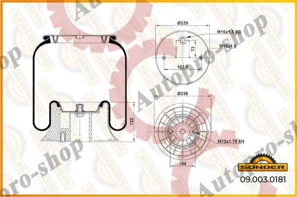 090030181 Пневмоподушка подв.ось 2отв со стаканом   SCANIA    SONDER