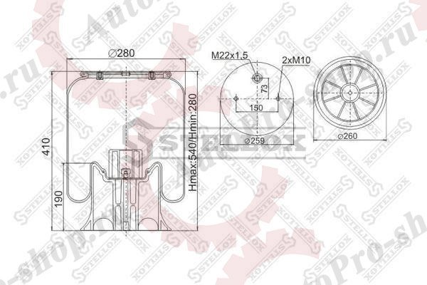 90-41582-SX Пневмоподушка в сборе Schmitz/Weweler (пласт.стакан) STELLOX