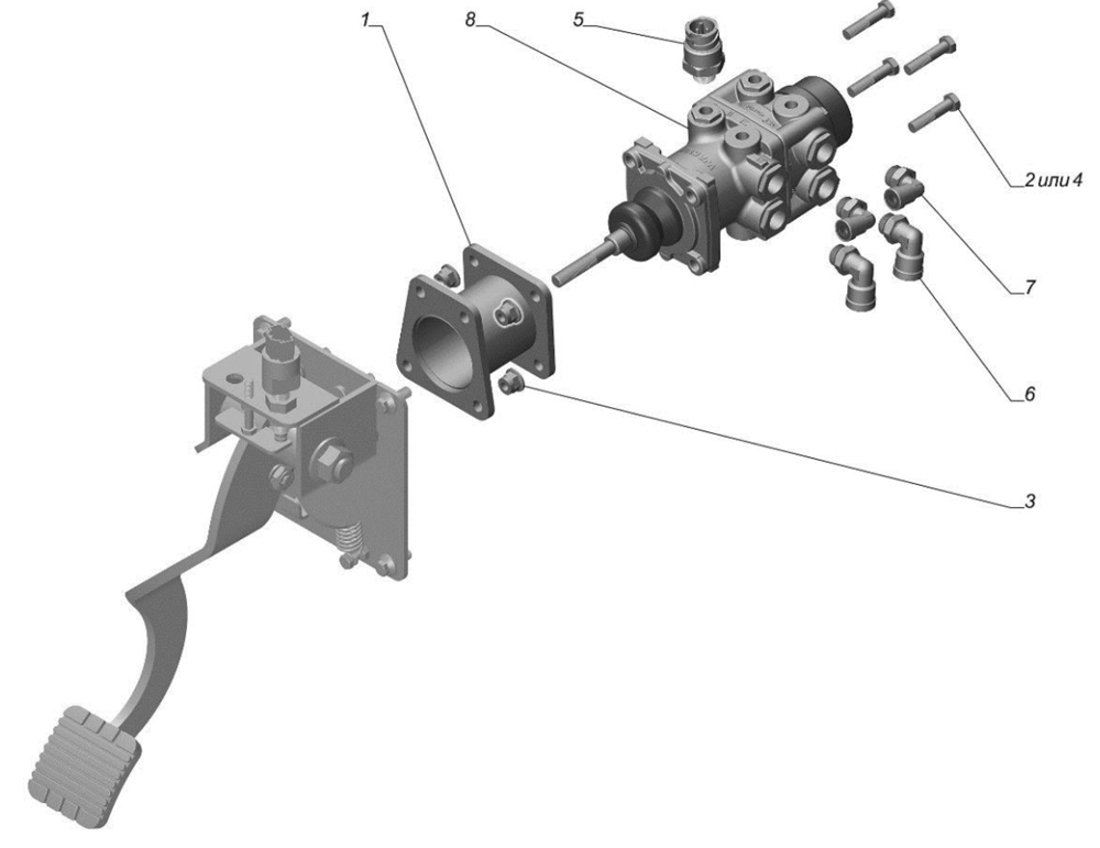Кран тормозной с фитингами и датчиком