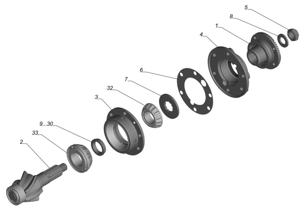 Шестерня ведущая главной передачи с подшипниками