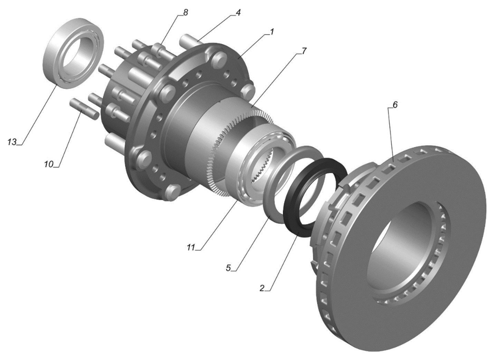 Ступица и тормозной диск заднего колеса с подшипниками